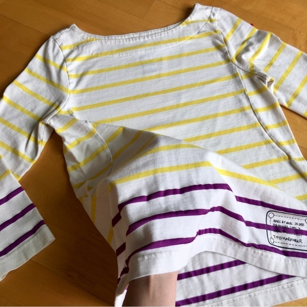 Marc by Marc Jacobs Striped, Three Quarter Sleeve Tee, Yellow, Purple, Size S - Picture 5 of 14